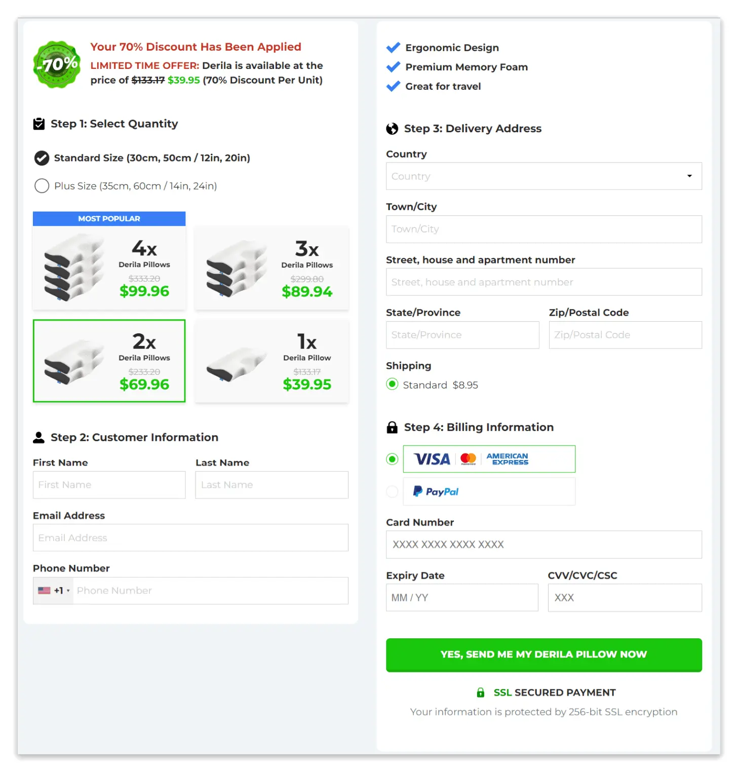Derila Pillow secure checkout page